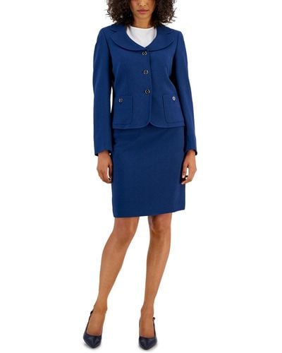 Nipon Boutique Curved Collar Button-front Jacket & Pencil Skirt Suit - Blue