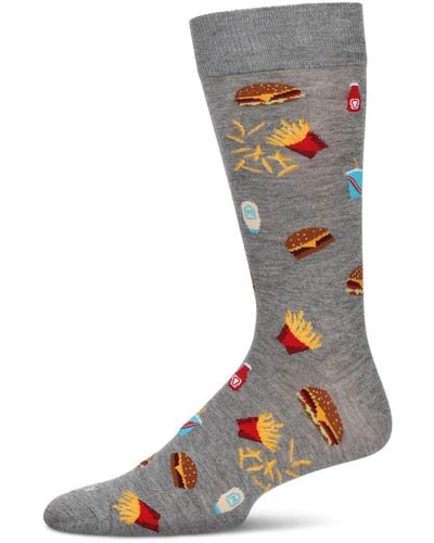 Memoi Burgers Fries Novelty Crew Socks - Gray