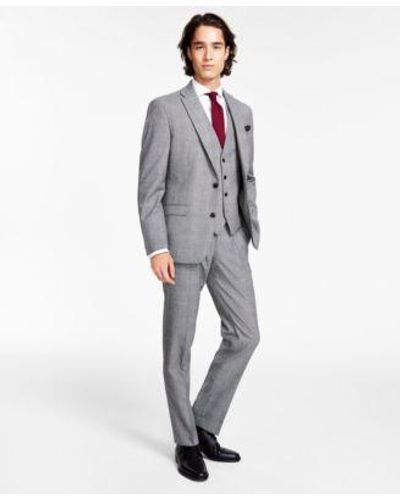 BarIII Slim Fit Black White Plaid Vested Suit Separates Created For Macys - Gray
