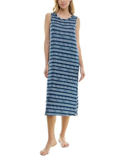 Roudelain Printed Sleeveless Nightgown - Blue