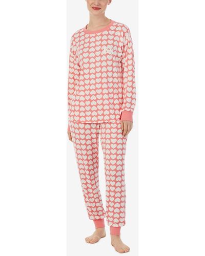 Kate Spade Soft Knit Long Sleeve 2 Piece Pajama Set - Pink