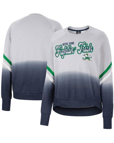 Colosseum Athletics Notre Dame Fighting Irish Cue Cards Dip-dye Raglan Pullover Sweatshirt - Blue
