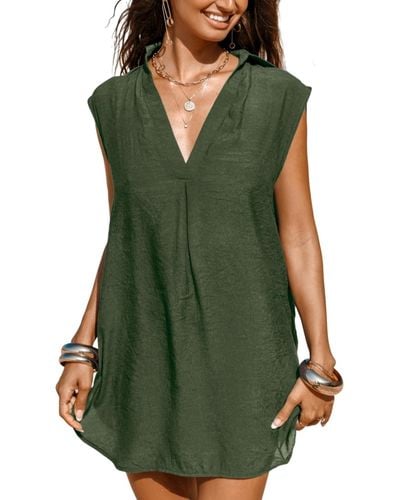 CUPSHE V-neck Basic Collar Cover-up Dress - Green