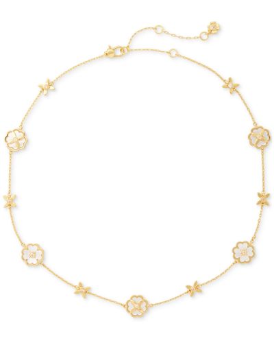 Kate Spade Gold-tone Cubic Zirconia & Mother-of-pearl Flower Collar Necklace, 16" + 3" Extender - Natural