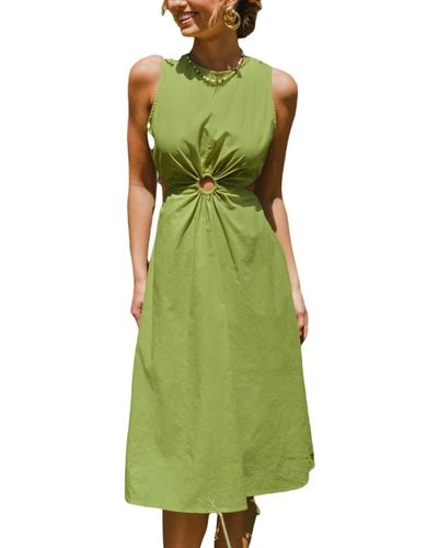 CUPSHE Retro Lime Green Linen Sleeveless Cutout Midi Beach Dress