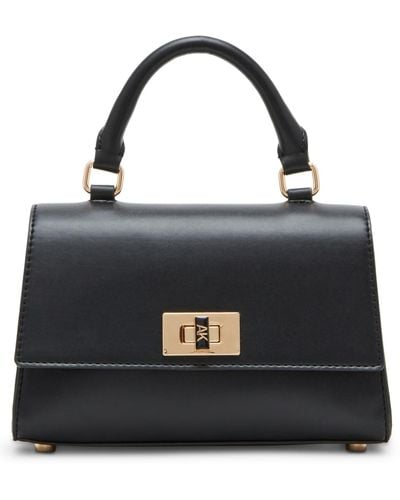 Anne Klein Mini Flap Top Handle With Enamel Turn Lock Handbag - Black