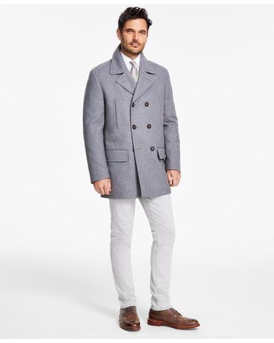 Michael Kors Classic Fit Double-breasted Wool Blend Peacoats - Gray