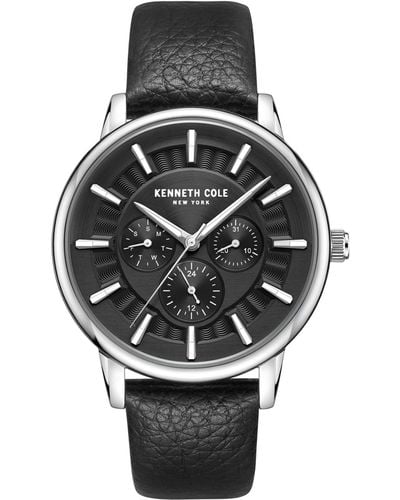 Kenneth Cole Multifunction Dress Sport Genuine Leather Watch 42mm - Gray