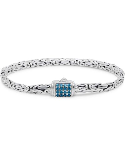 DEVATA Swiss Blue Topaz & Borobudur Oval 5mm Chain Bracelet - White
