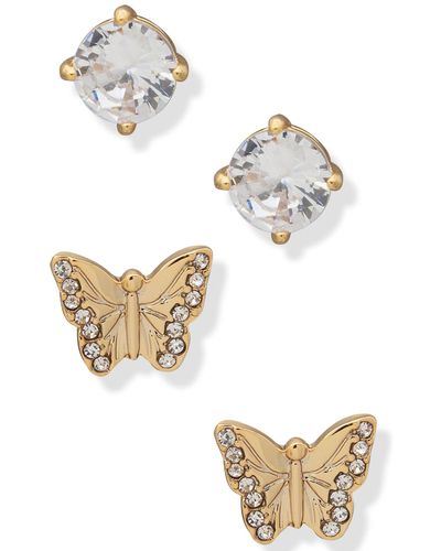 DKNY Tone 2-pc. Set Crystal Butterfly Stud Earrings - Metallic