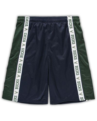 Fanatics Navy And Hunter Green Milwaukee Bucks Big And Tall Tape Mesh Shorts - Blue