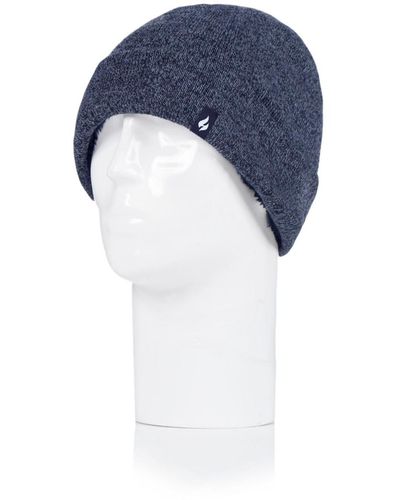 Heat Holders Oran Solid Flat Knit Roll Up Hat - Blue