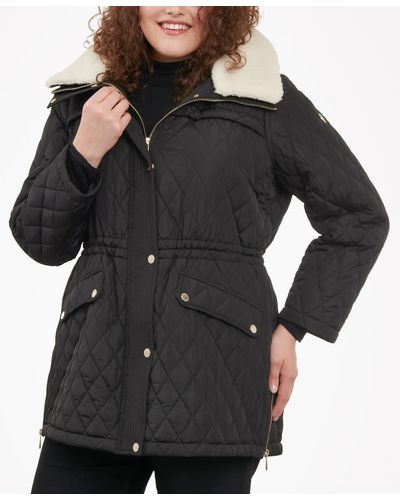 Michael Kors Plus Size Faux-fur-collar Quilted Coat - Black