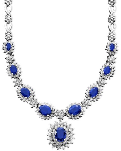 Effy Sapphire (4-3/8 Ct. T.w.) And Diamond (1-2/3 Ct. T.w.) Pendant In 14k White Gold - Blue