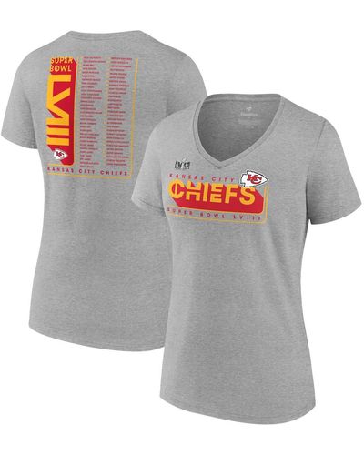 Fanatics Heather Kansas City Chiefs Super Bowl Lviii Roster V-neck T-shirt - Gray