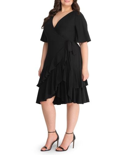 Kiyonna Plus Size Miranda Ruffle Wrap Dress - Black