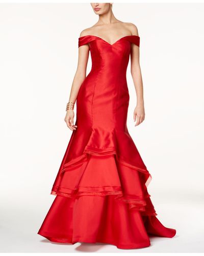 Xscape Ruffled Off-the-shoulder Gown - Red