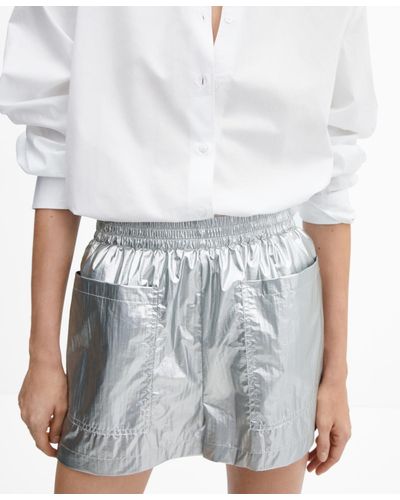 Mango Elastic Waist Metallic Shorts - White