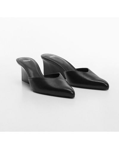 Mango Pointed Toe Leather Shoes - Black