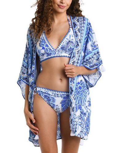 La Blanca Beyond Printed Kimono Swim Cover-up - Blue
