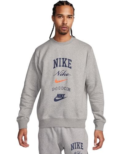 Nike Club Fleece Long-sleeve Crew-neck Sweatshirt Polyester - Gray