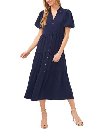 Cece Collared Short-sleeve Tiered Shirtdress - Blue
