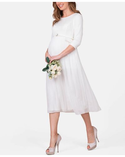 Seraphine Pleated Maternity Midi Dress - White