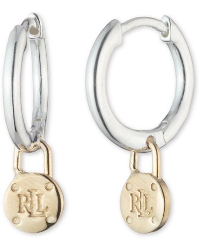 Ralph Lauren Lauren Padlock Logo Dangle Hoop Earrings - White