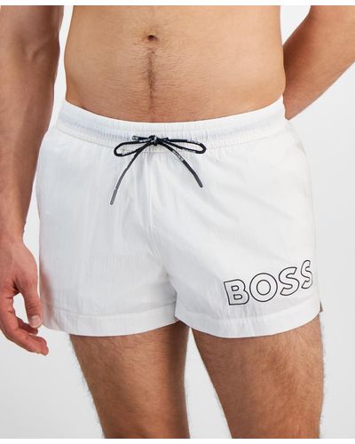 BOSS Boss By Mooneye Outlined Logo Drawstring 3" Swim Trunks - White