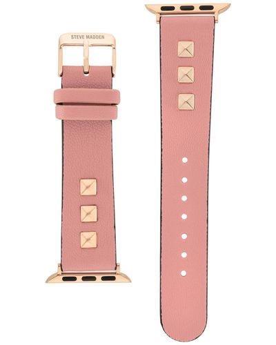 Steve Madden Pink Synthetic Leather Band With Rose Gold-tone Alloy Accents Compatible With 42, 44, 45, 49mm Apple Watch