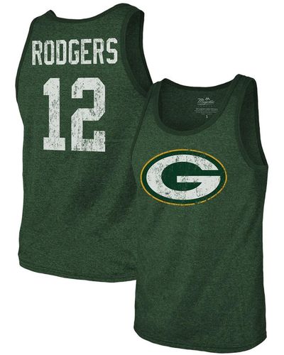 Majestic Threads Aaron Rodgers Bay Packers Name & Number Tri-blend Tank Top - Green