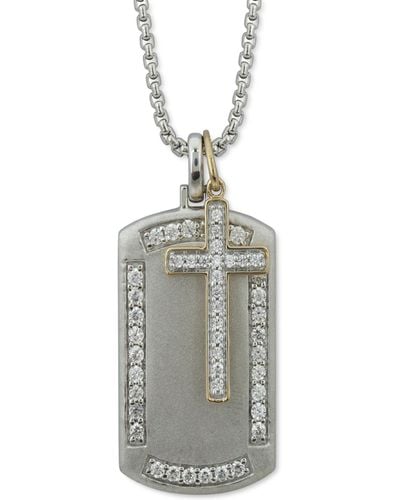 Macy's Diamond Cross & Dog Tag 22" Pendant Necklace (1 Ct. T.w. - Metallic