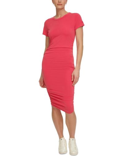 DKNY Sport Ruched Short-sleeve Dress - Red