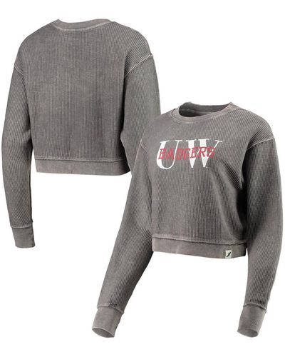 League Collegiate Wear Wisconsin Badgers Classic Corded Timber Crop Pullover Sweatshirt - Gray