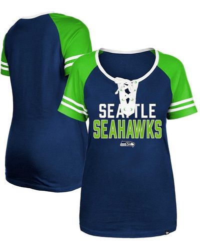 KTZ Seattle Seahawks Raglan Lace-up T-shirt - Blue