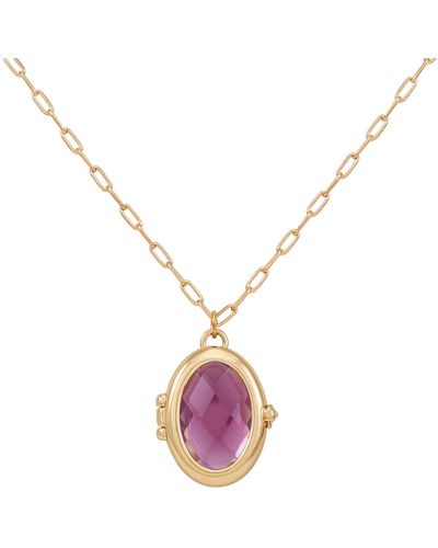 Guess Gold-tone Removable Stone Oval Locket Pendant Necklace - Pink