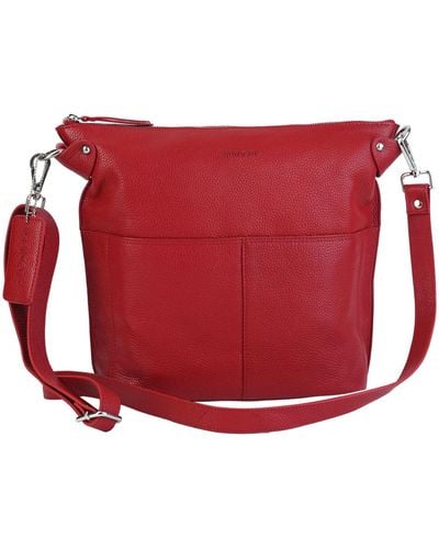 Mancini Pebbled Collection Susan Leather Crossbody Hobo Bag - Red