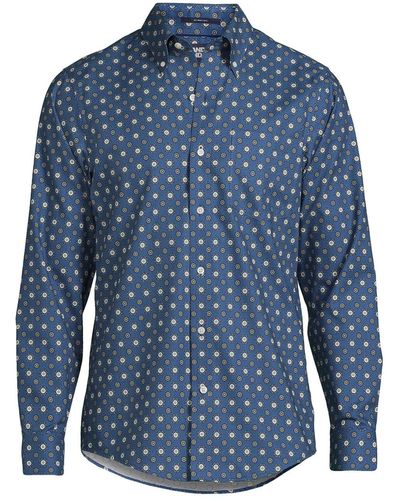 Lands' End Traditional Fit No Iron Twill Shirt - Blue