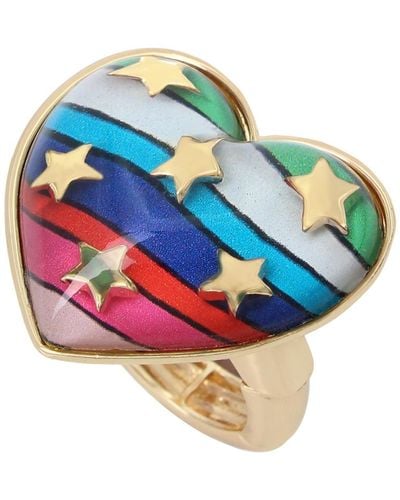 Betsey Johnson Rainbow Heart Stretch Ring - Blue