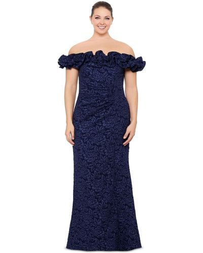 Xscape Plus Size Off-the-shoulder Jacquard Gown - Blue
