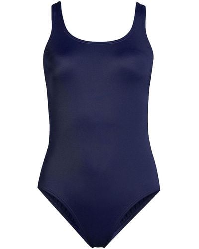 Lands' End Chlorine Resistant High Leg Soft Cup Tugless Sporty One Piece Swimsuit - Blue