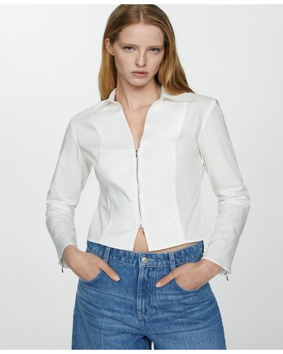 Mango Fitted Cotton Zipper Shirt - White
