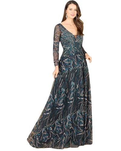 Lara Lace Gown With Long Sleeves - Blue