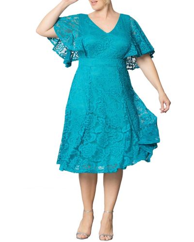 Kiyonna Plus Size Camille Lace Cocktail Dress - Blue