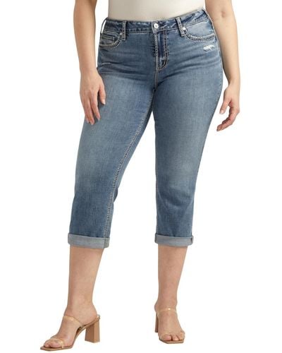 Silver Jeans Co. Plus Size Suki Mid Rise Curvy Fit Capri Jeans - Blue