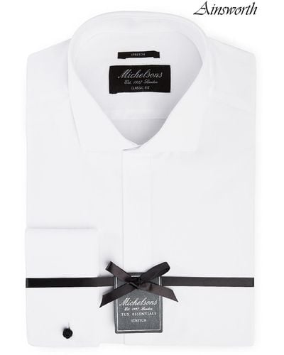 Michelsons Of London Classic/regular Fit Stretch Pleated Bib French Cuff Tuxedo Shirt - White