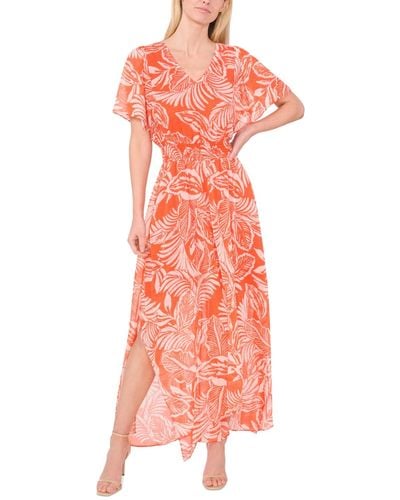 Cece Smocked-waist Flutter-sleeve Maxi Dress - Pink
