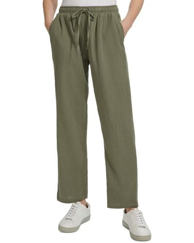 Calvin Klein Petite Crepe Gauze Straight-leg Pants - Green