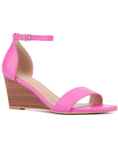New York & Company Sharona Ankle Wrap Wedge Sandals - Pink