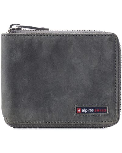 Alpine Swiss Rfid Safe Zipper Wallet Genuine Leather Zip Around Bifold - Black